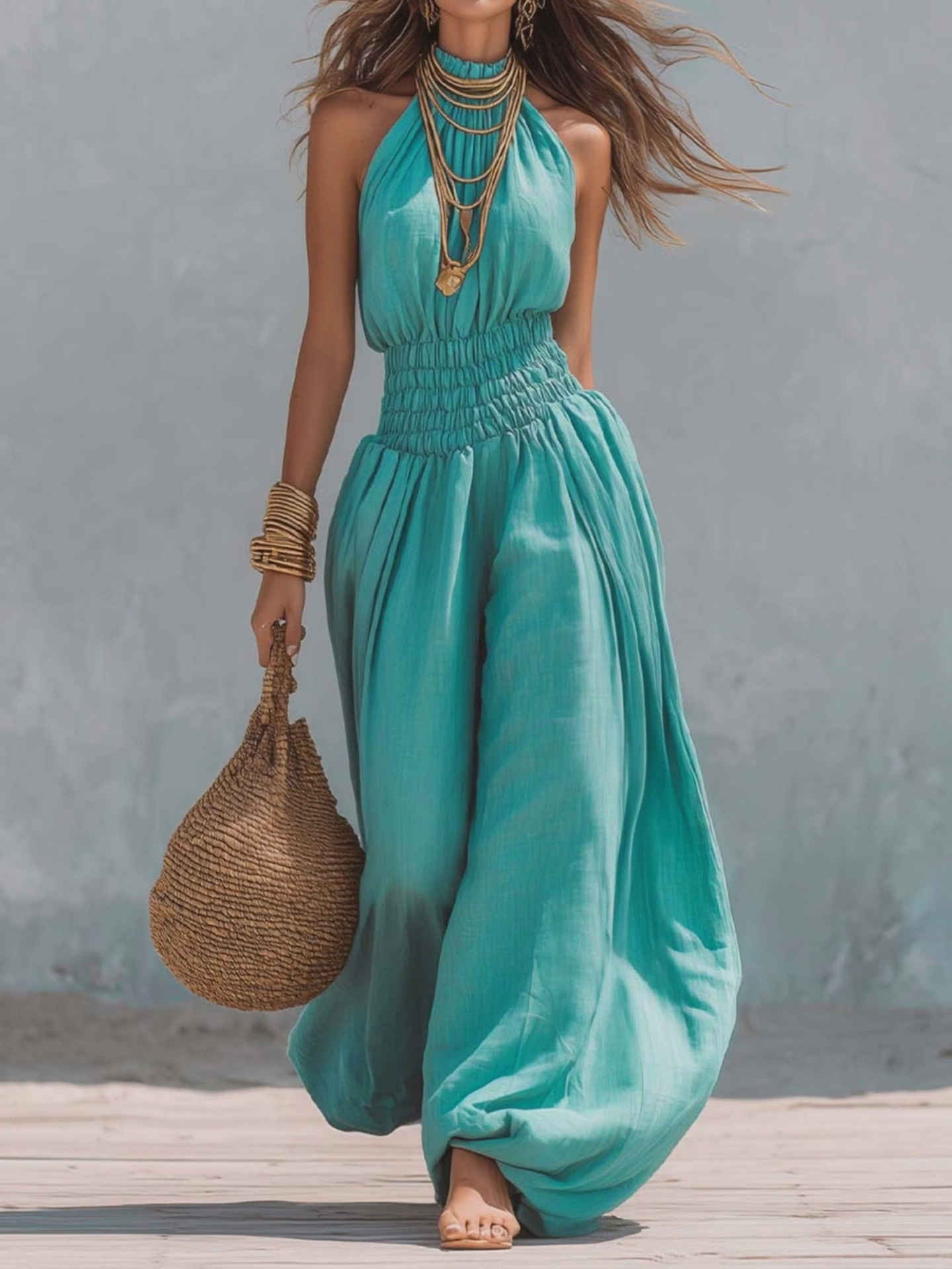 Sleeveless halter-neck jumpsuit