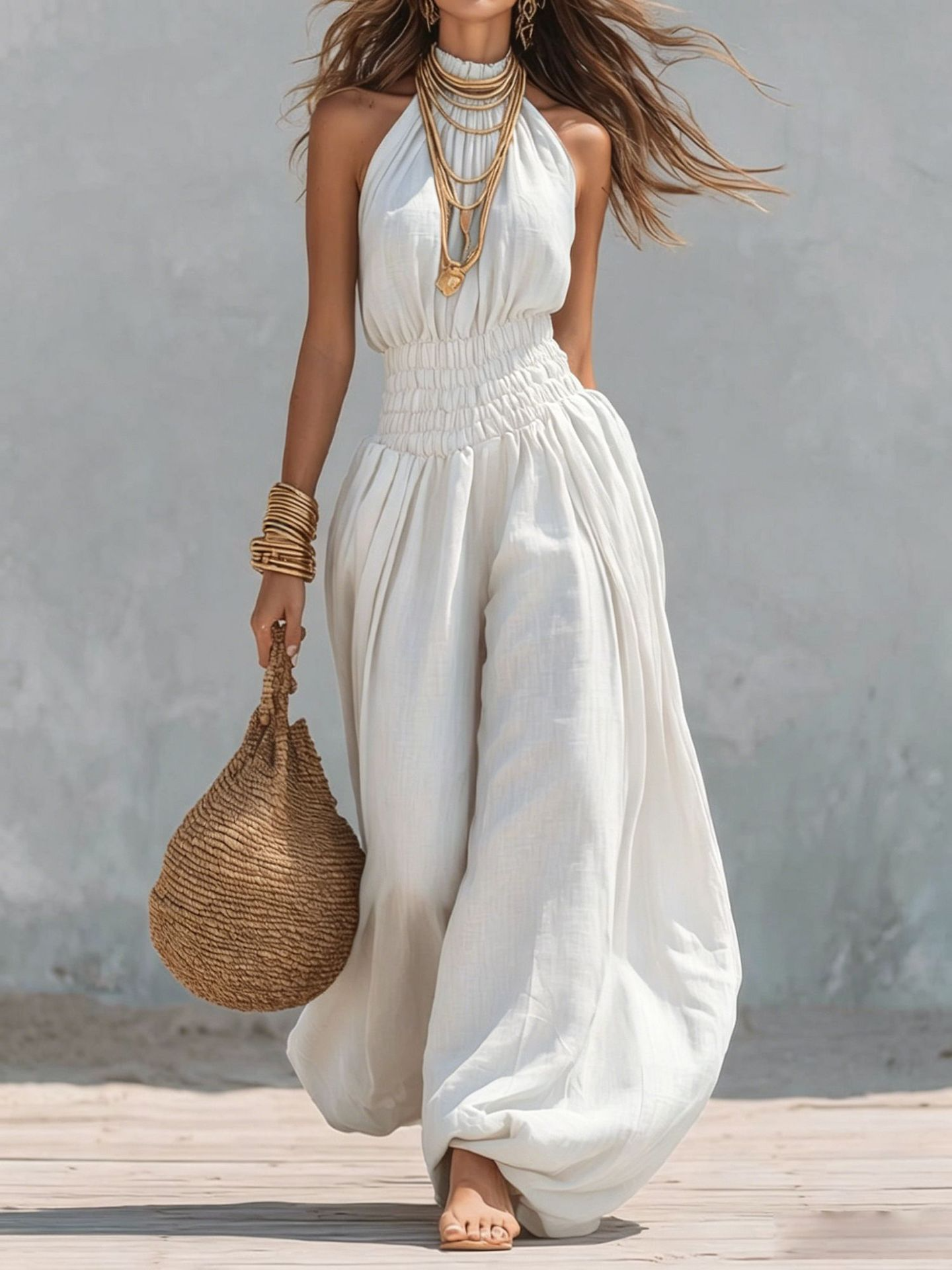 Sleeveless halter-neck jumpsuit