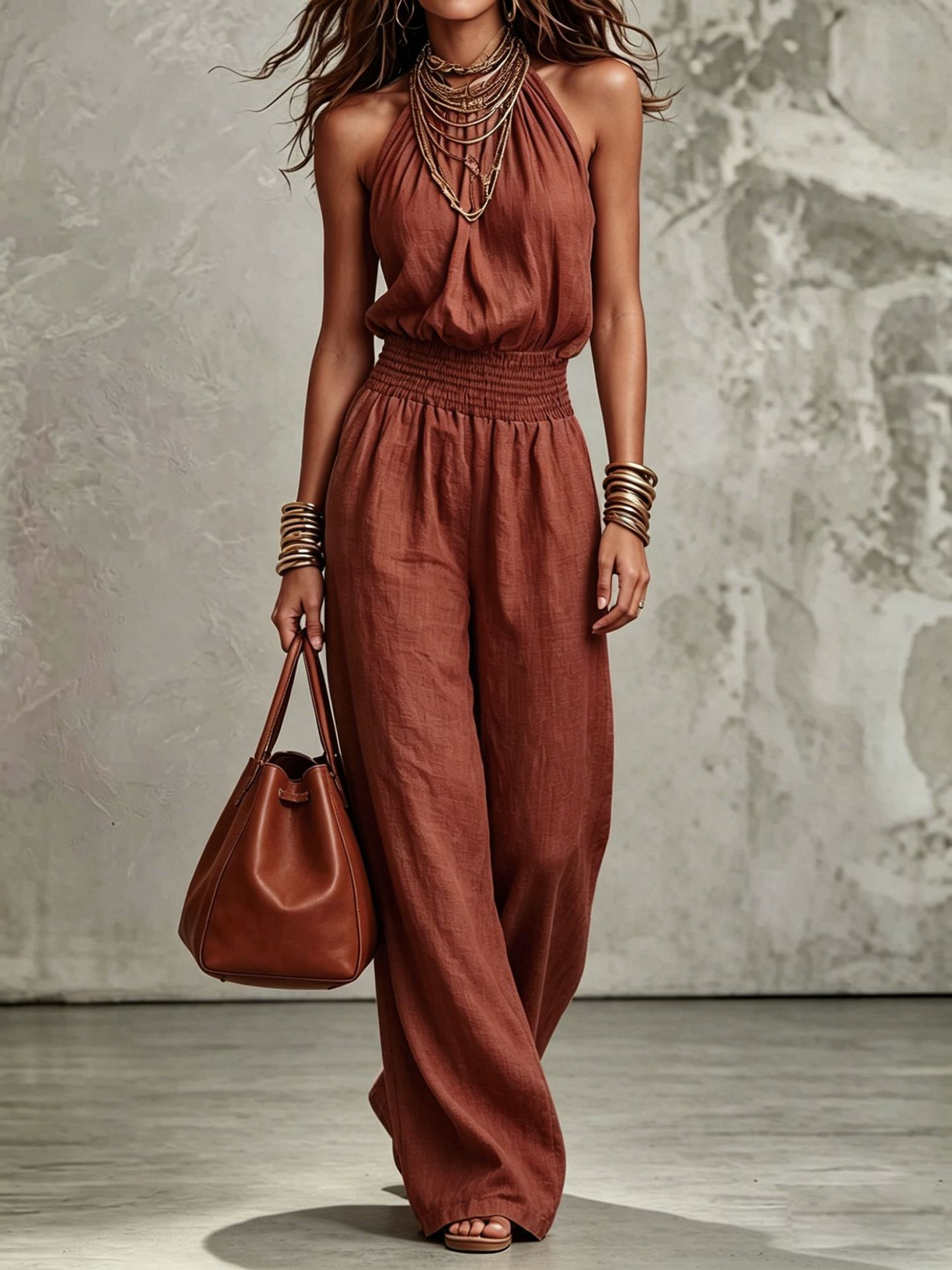 Backless halter jumpsuit