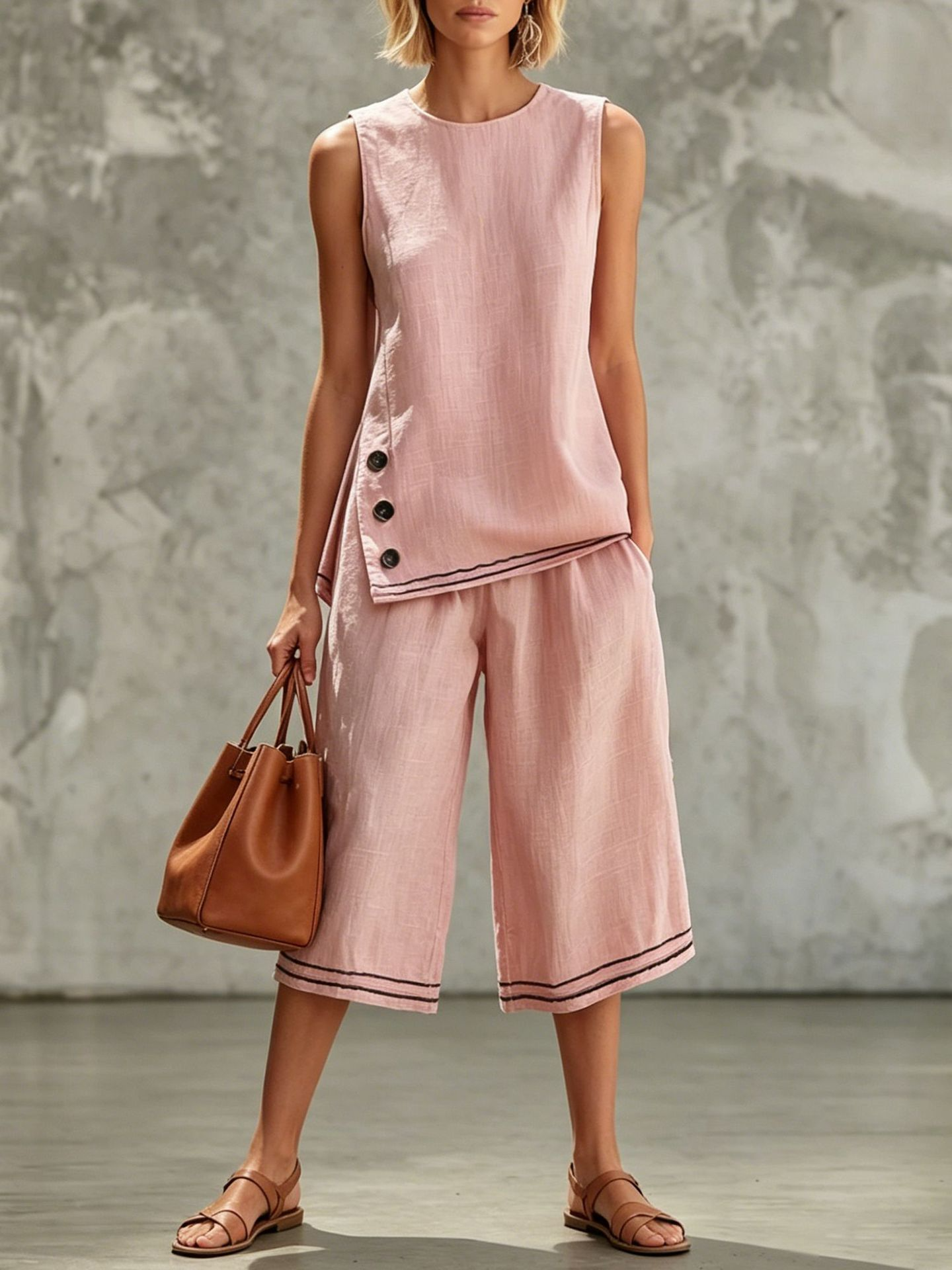 Side-slit tank top and cropped pants set