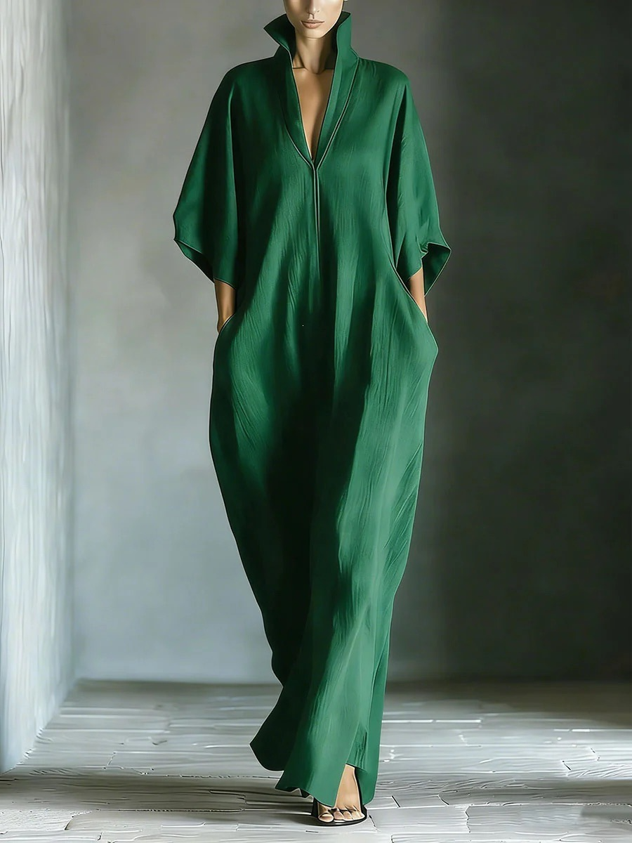 V-neck loose-fitting pullover dress