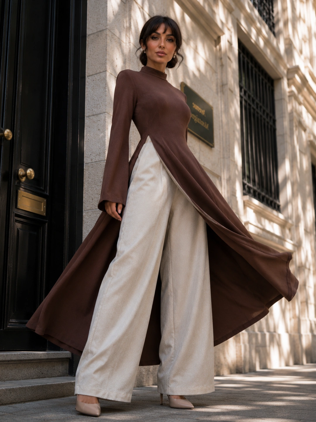 Linen Split-Front Maxi Dress