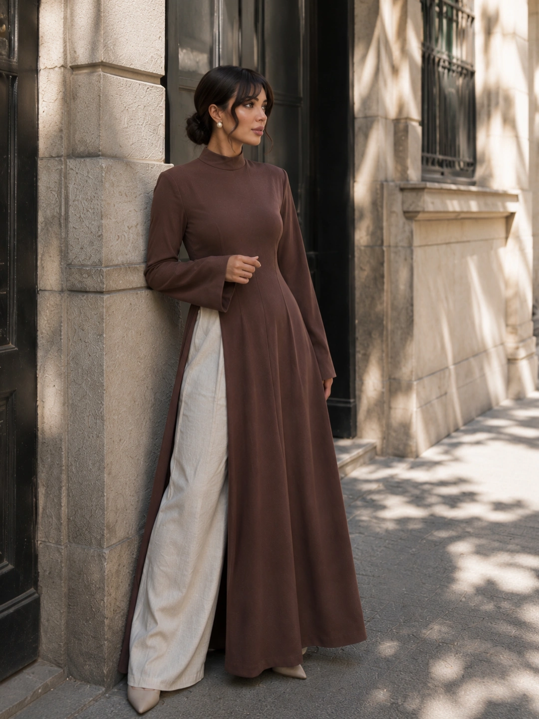 Linen Split-Front Maxi Dress