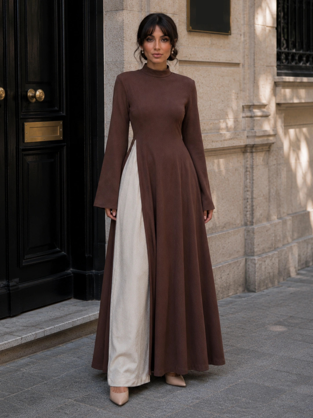 Linen Split-Front Maxi Dress