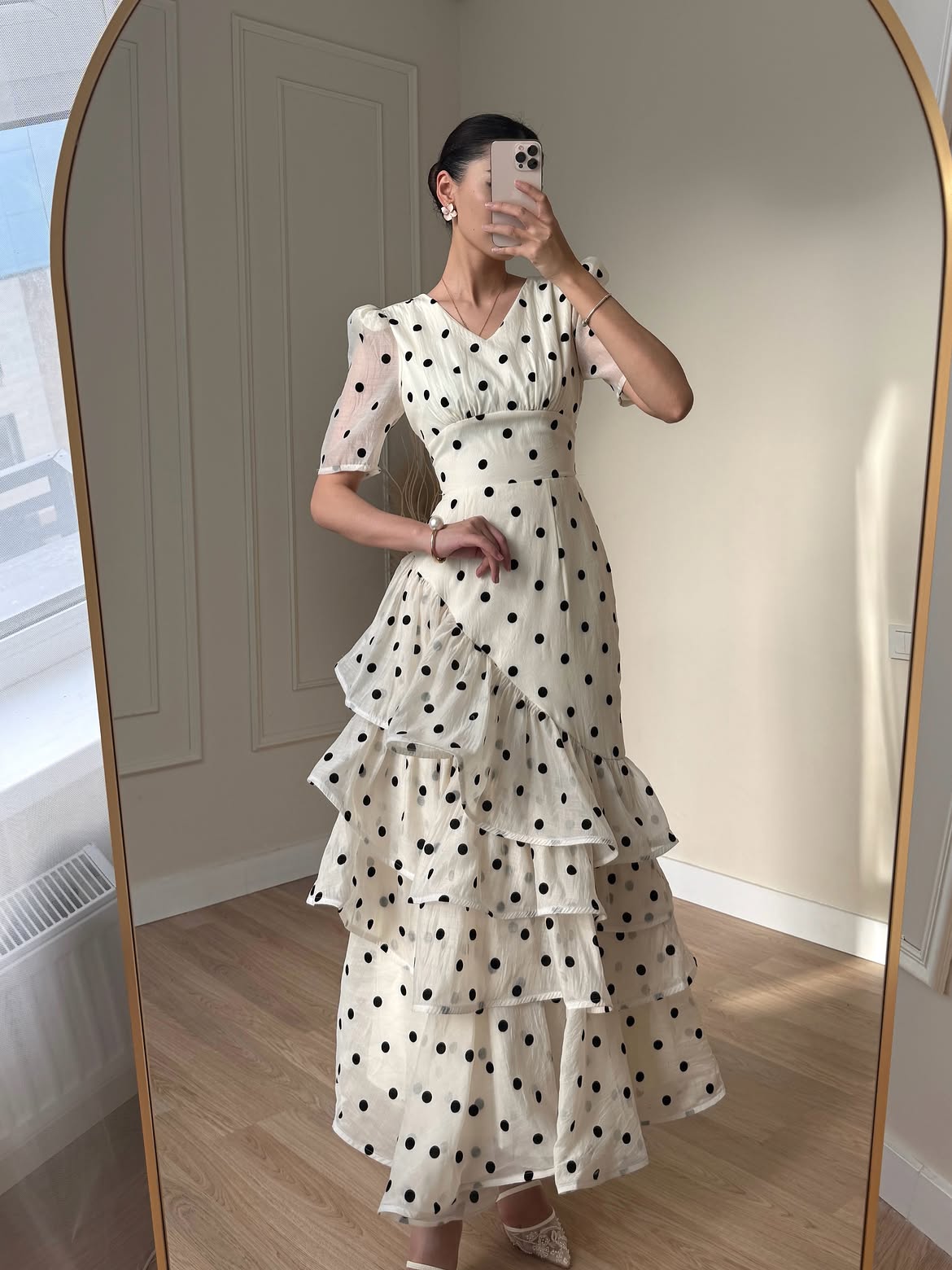Polka-Dot Ruffled Maxi Dress