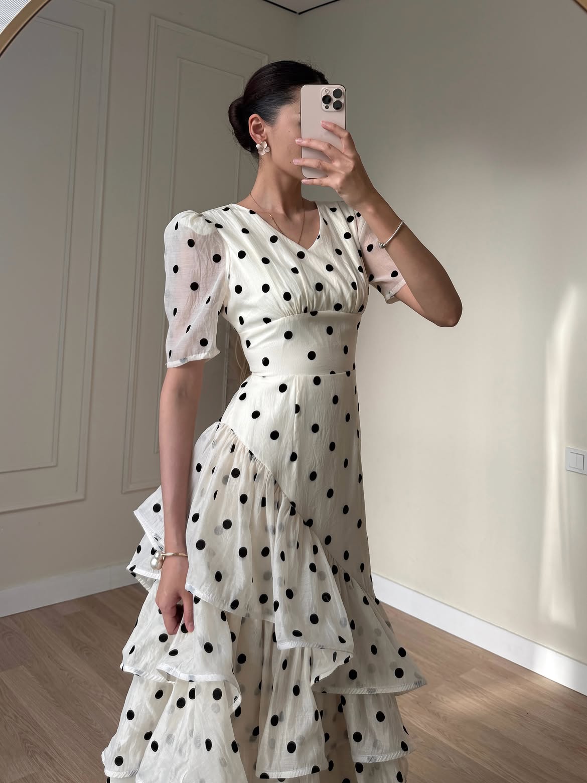 Polka-Dot Ruffled Maxi Dress