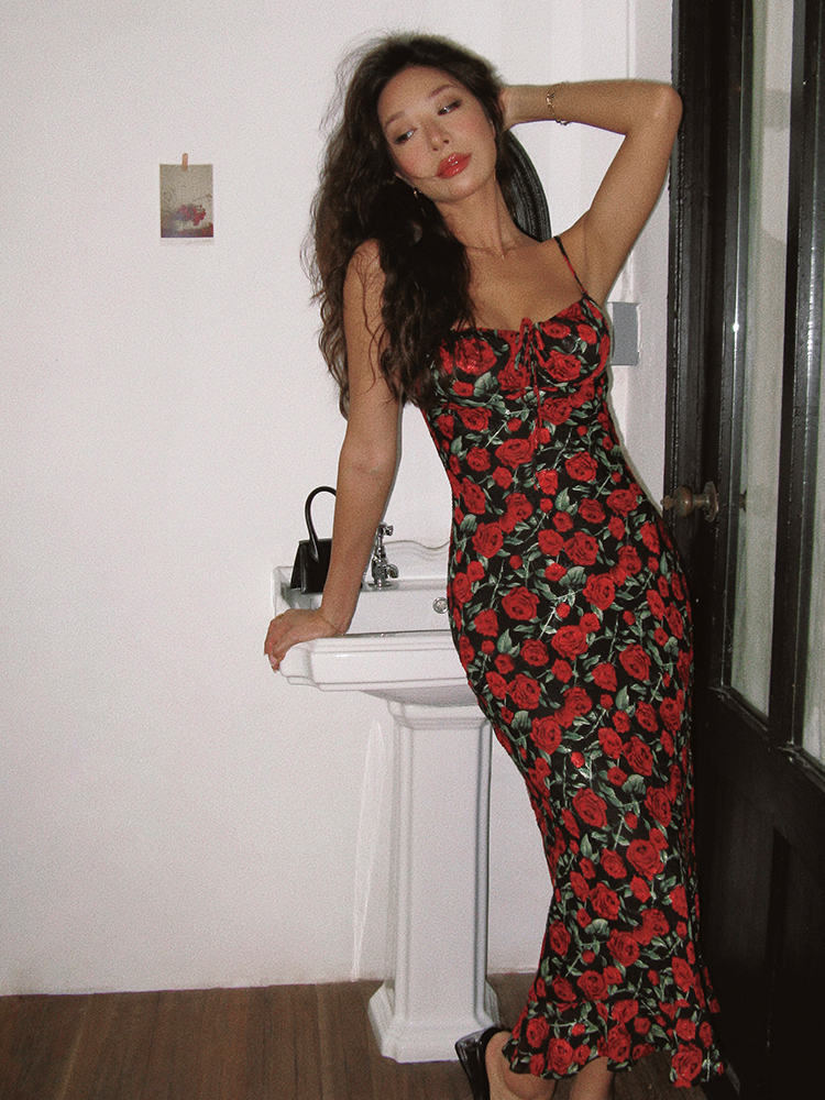 Retro Rose Midi Dress