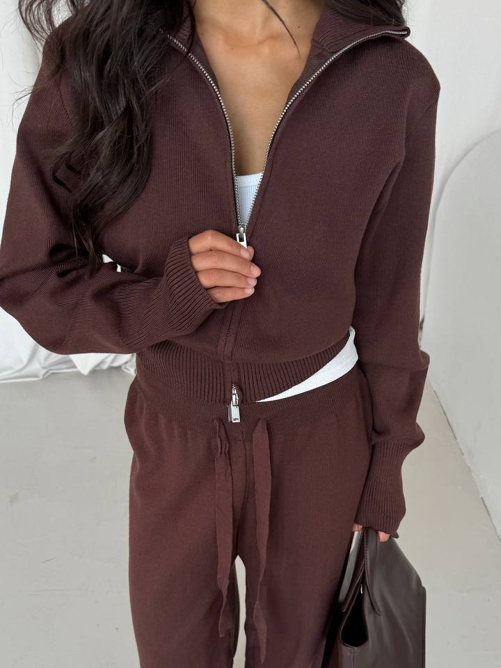 Double-Zip Crop Sweater Set