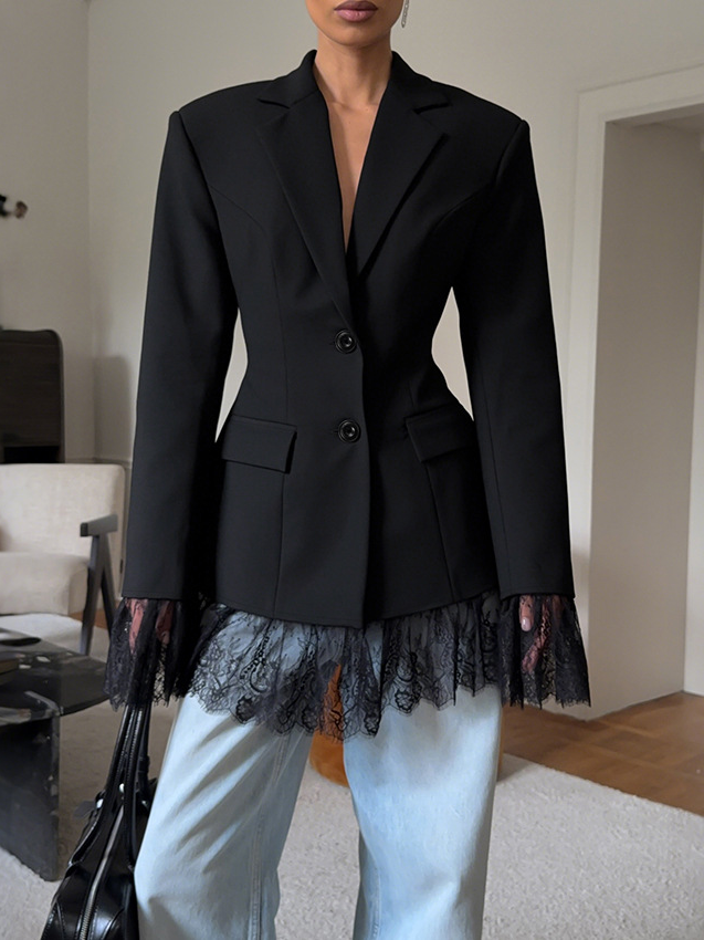 Fitted Lace-Panel Blazer