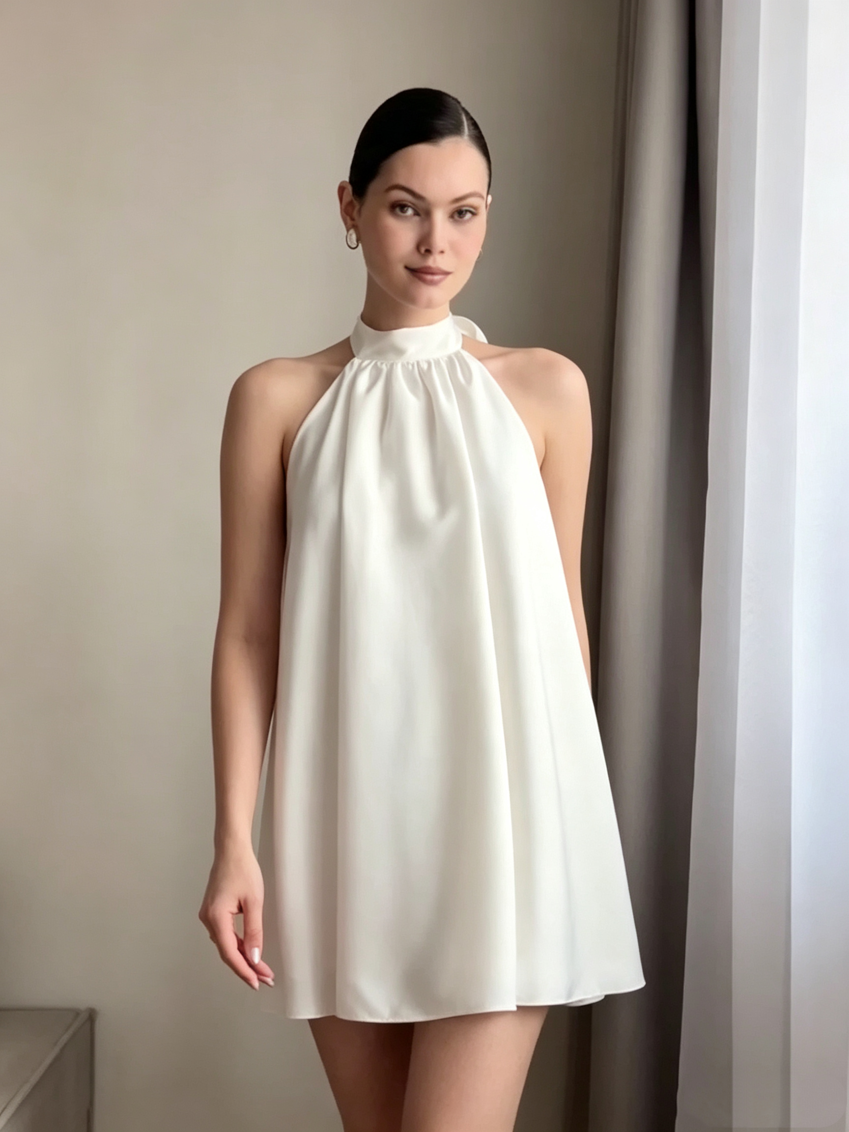 Satin Neck-Tie Backless Dress