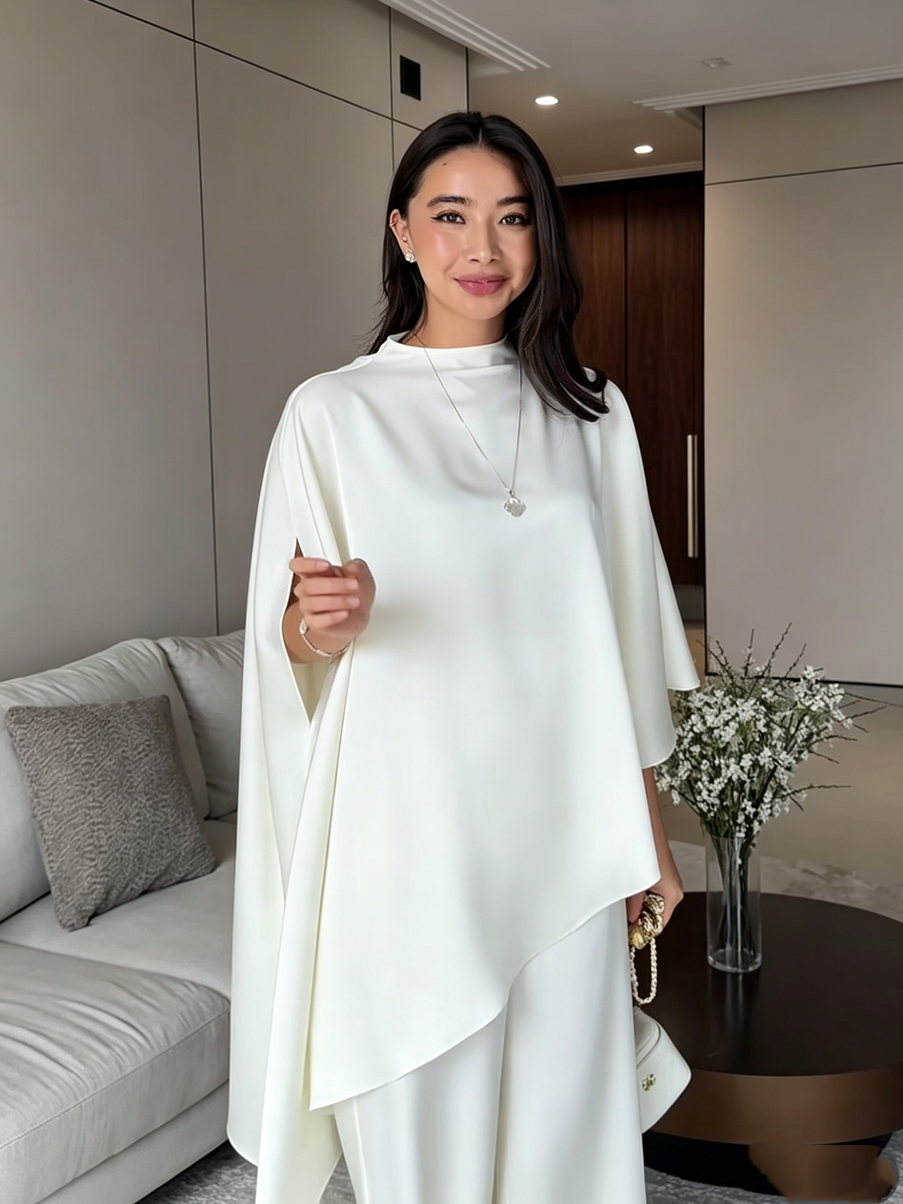 Asymmetrical Shawl-Collared Top Set