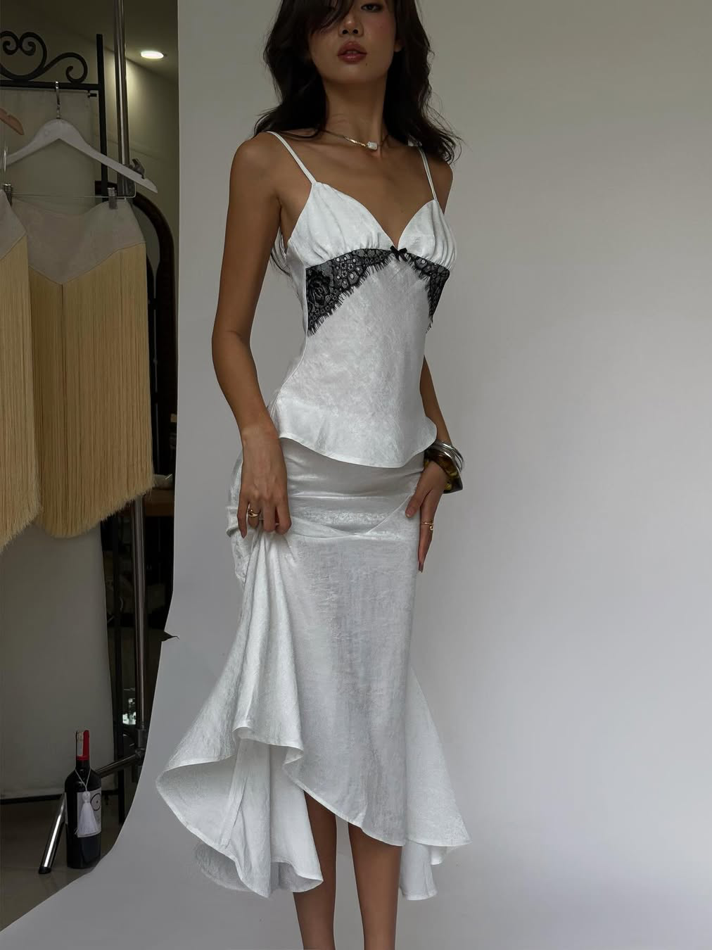 Lace-trimmed skirt set