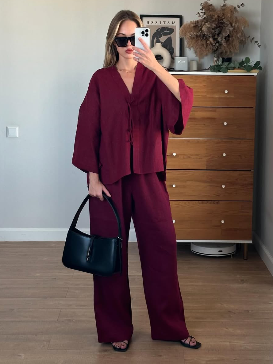Loose Tie Cotton Linen Suit