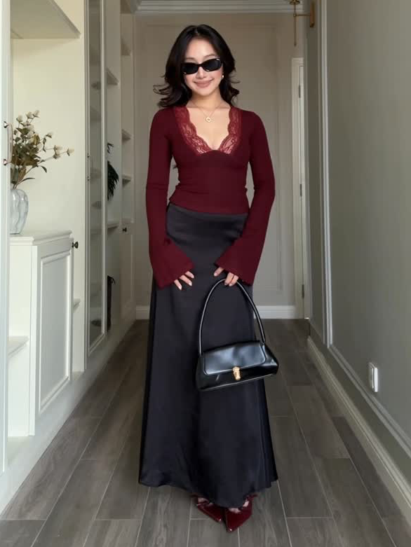 V-Neck Lace-Trim Blouse