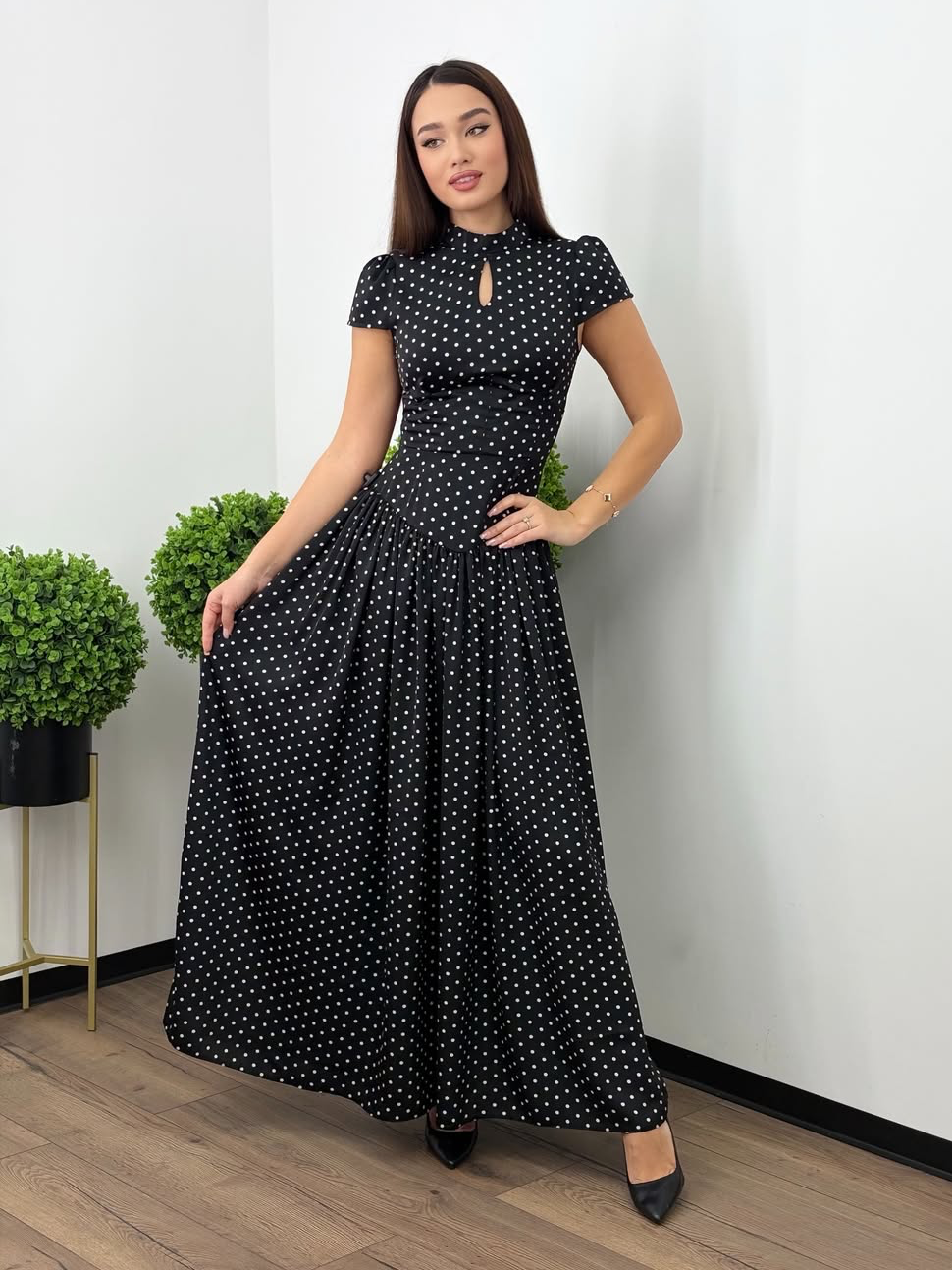 Polka-dot Lace-Up Cutout Dress