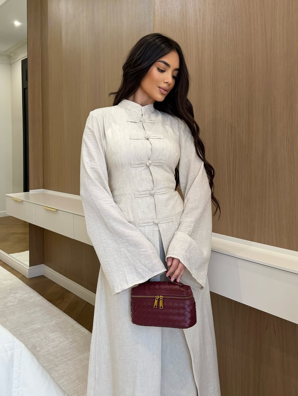 Button-Front Linen Two-Piece Set