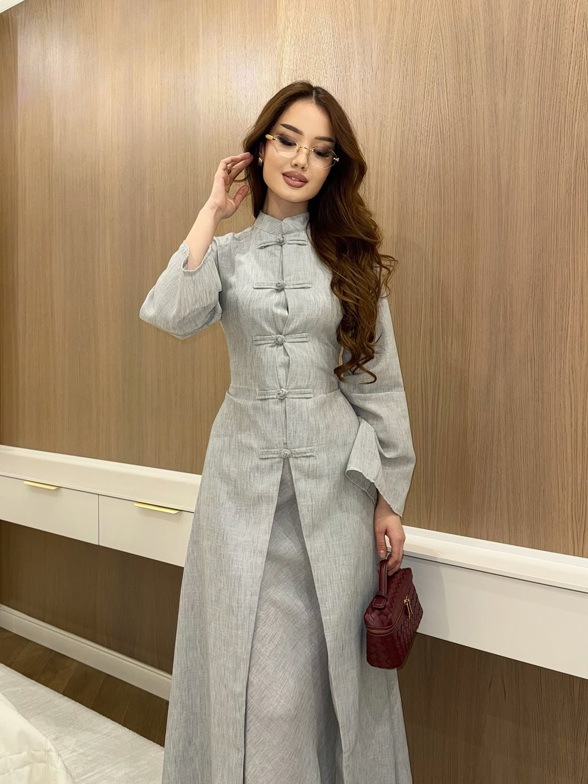 Button-Front Linen Two-Piece Set