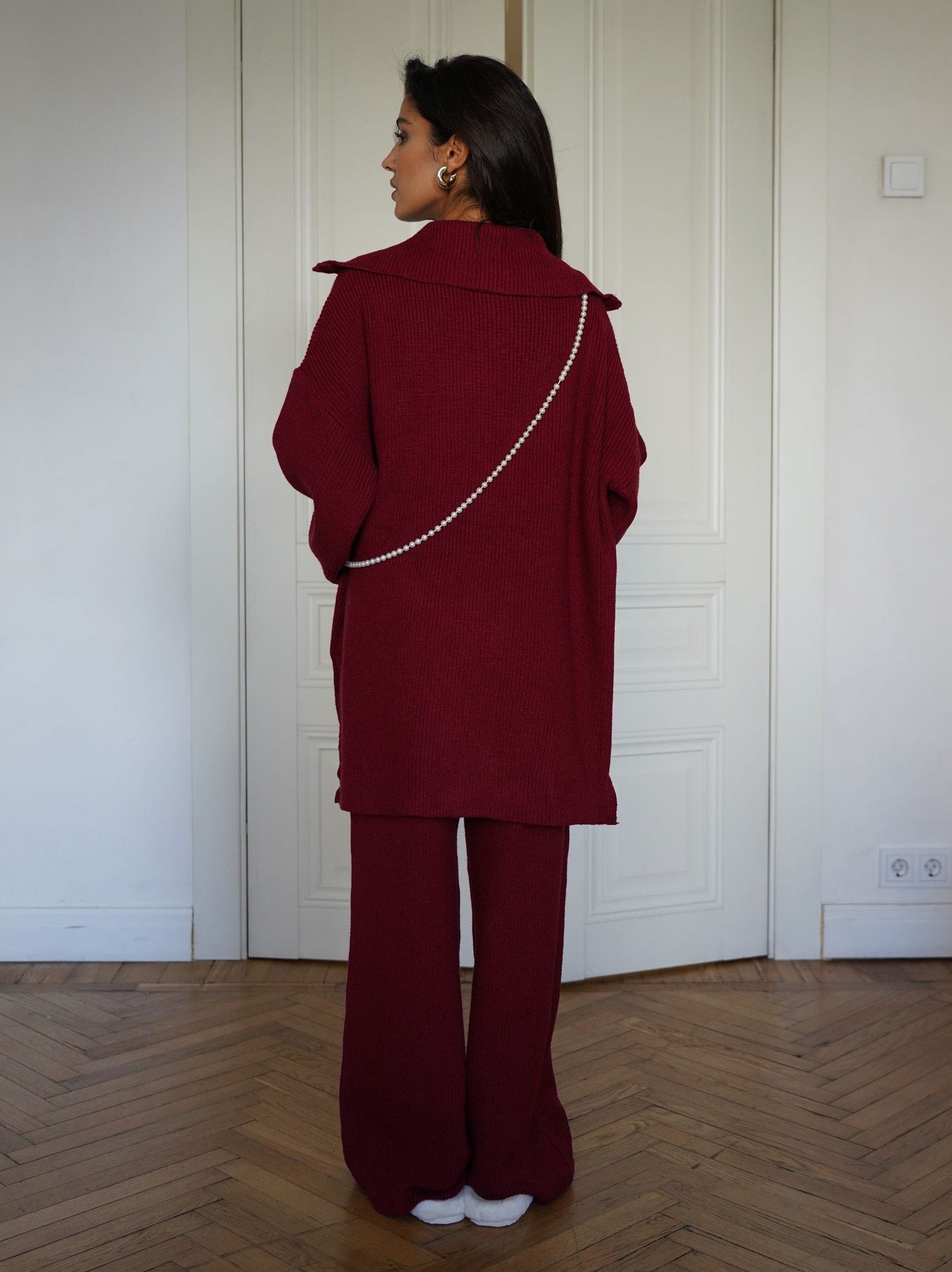 Burgundy Zipper Sweater Set