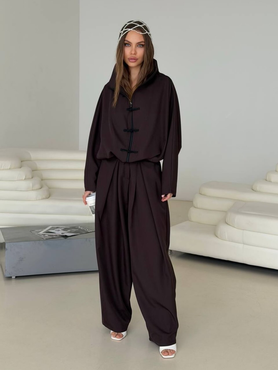 Button-Front Loose-Fit Baggy Pants Set
