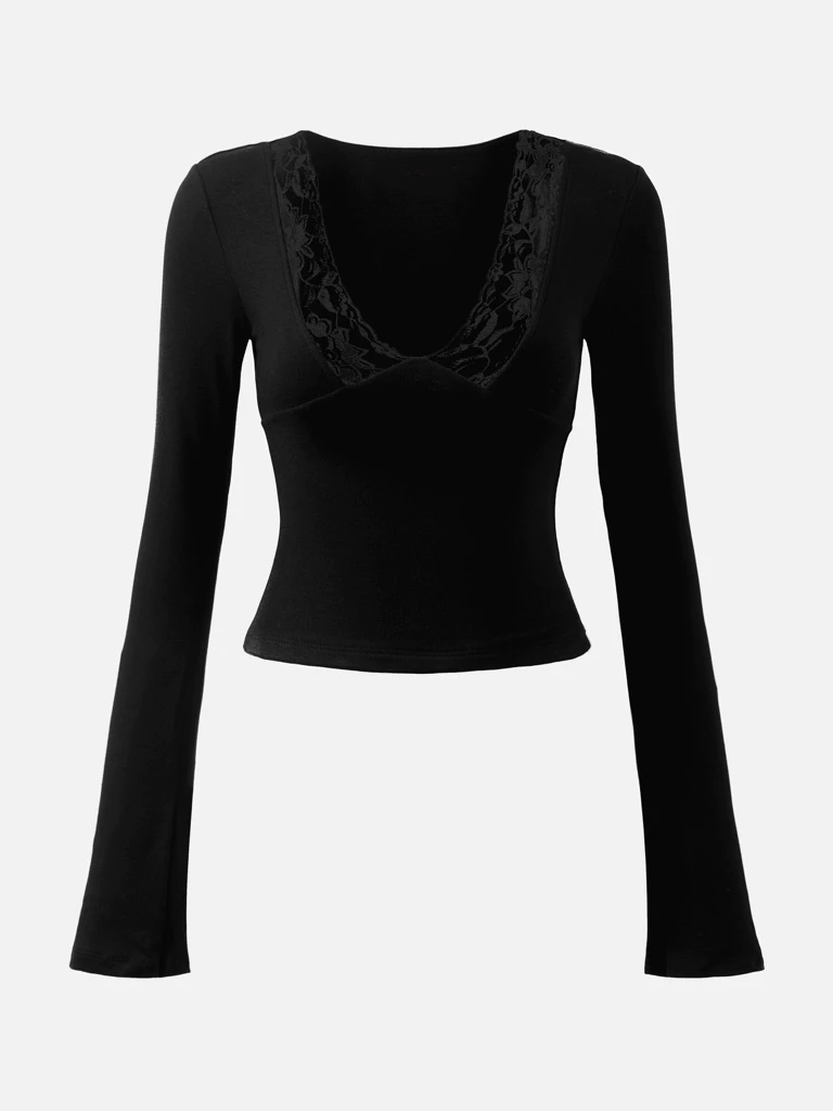 V-Neck Lace-Trim Blouse