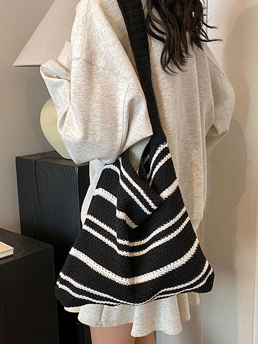 Striped Knit Shoulder Bag