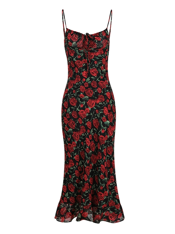 Retro Rose Midi Dress