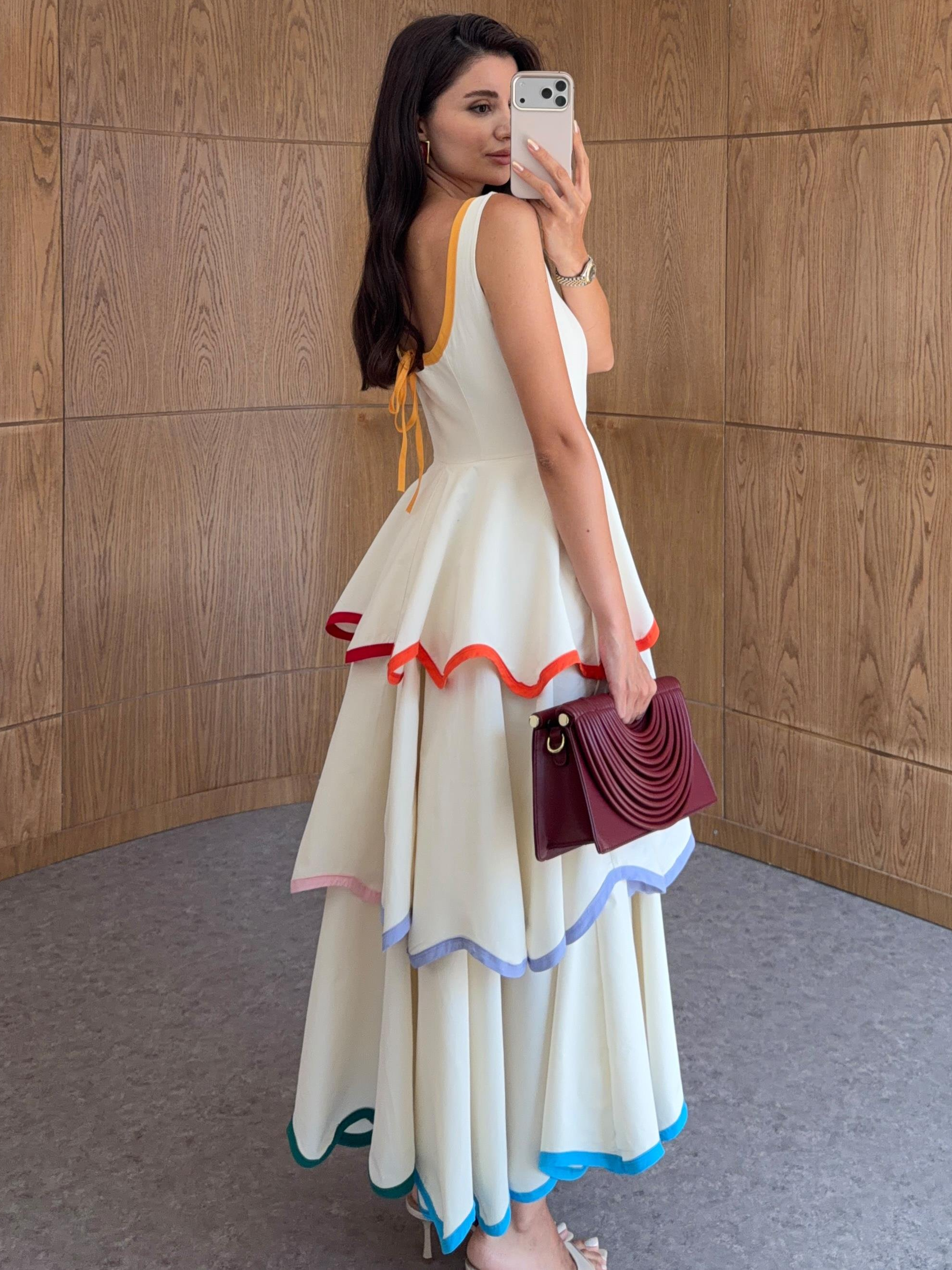 Contrasting-Color Layered Dress