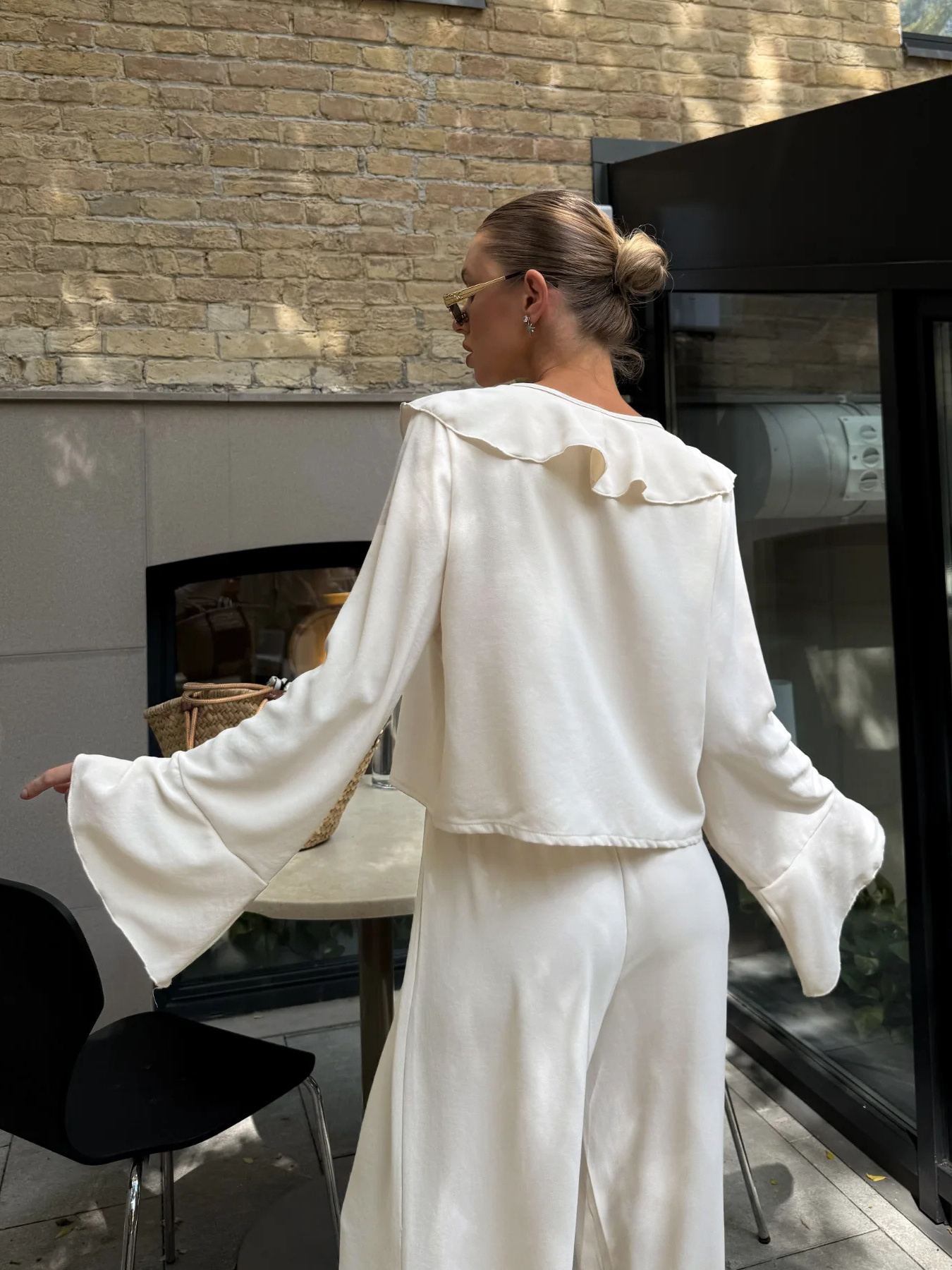 V-Neck Ruffled Long-Sleeve Two-Piece Set