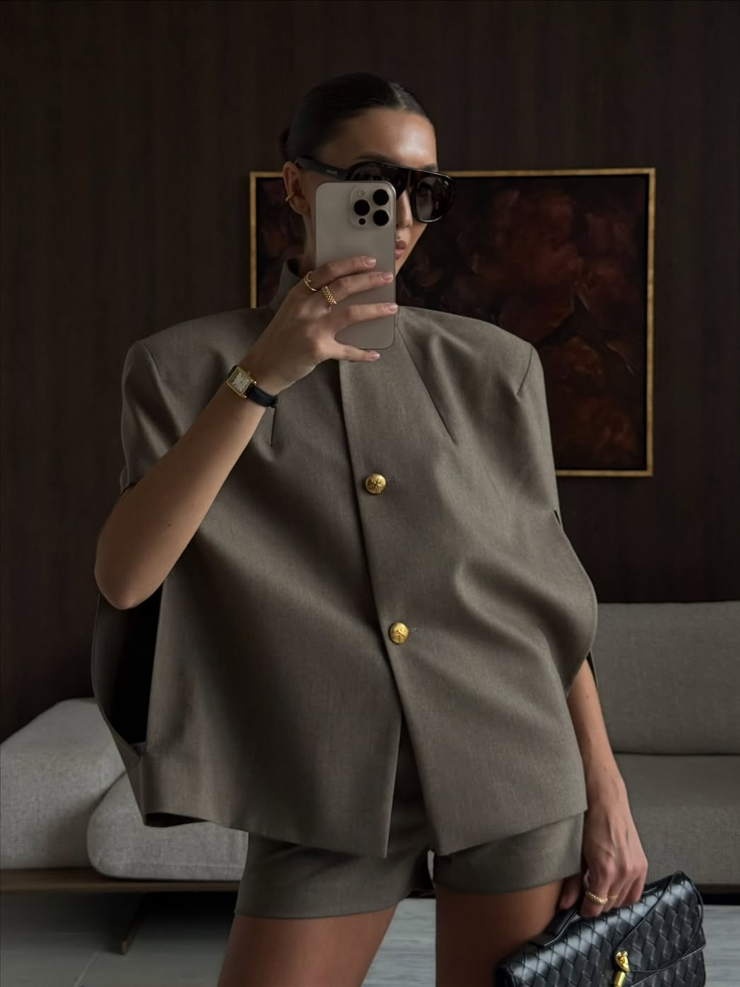 Sleeveless Openwork Blazer and Shorts Set