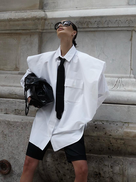 Lapel collar shirt with tie