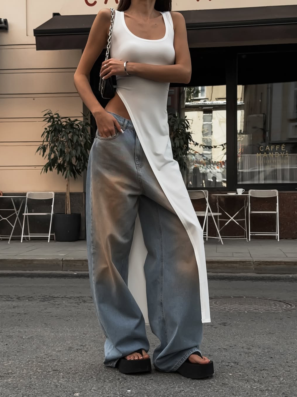 Side-Slit Solid-Color Dress