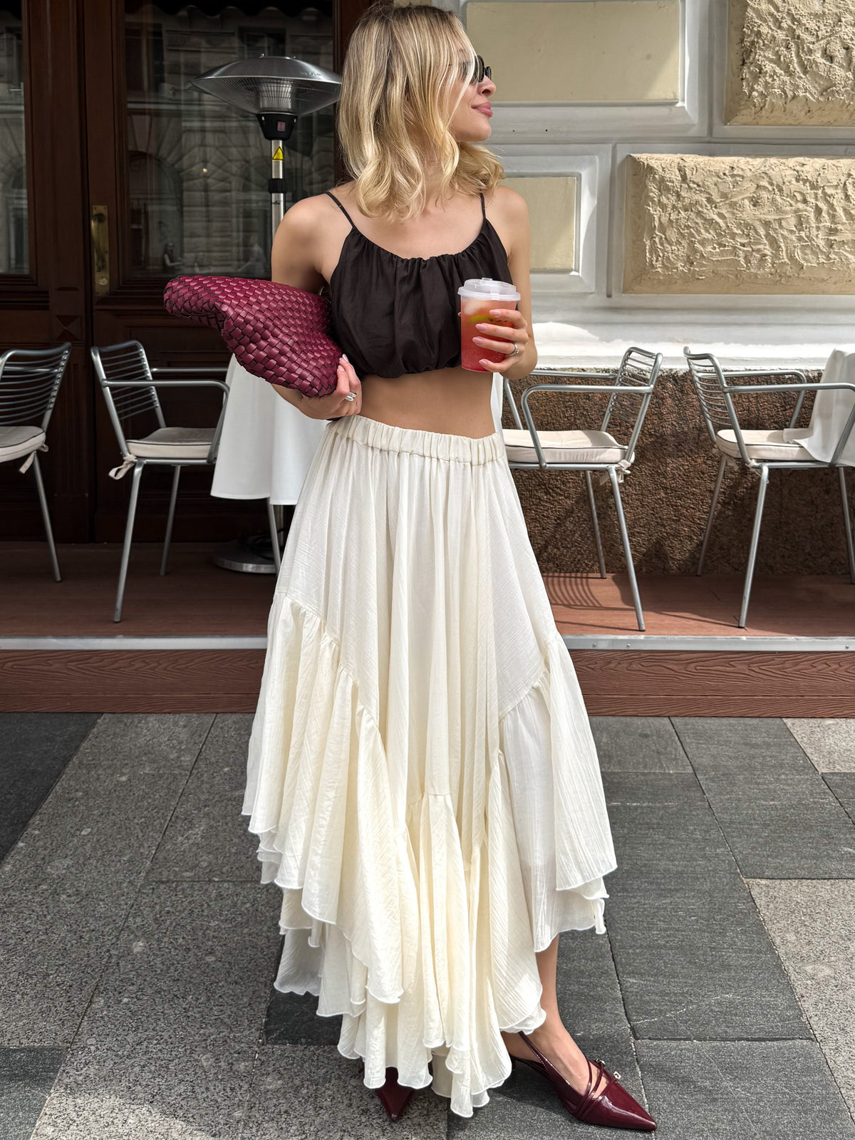 Irregular-Hem Ruffled Skirt