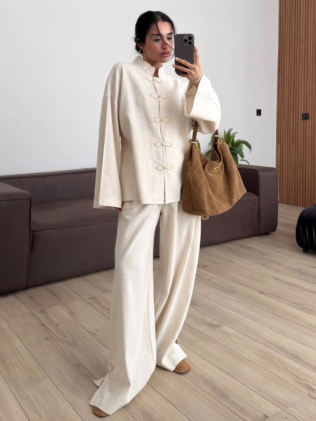 Lace-Up and Button Two-Piece Set