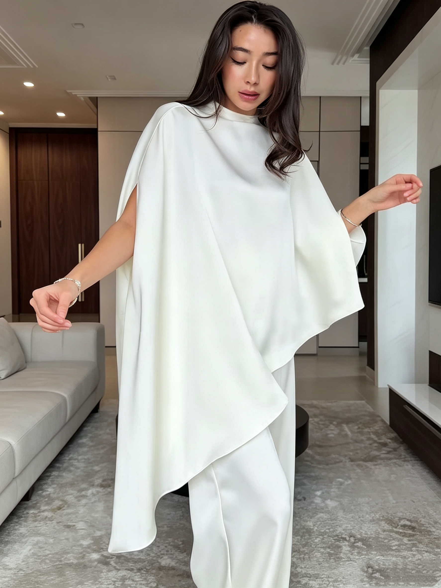Asymmetrical Shawl-Collared Top Set