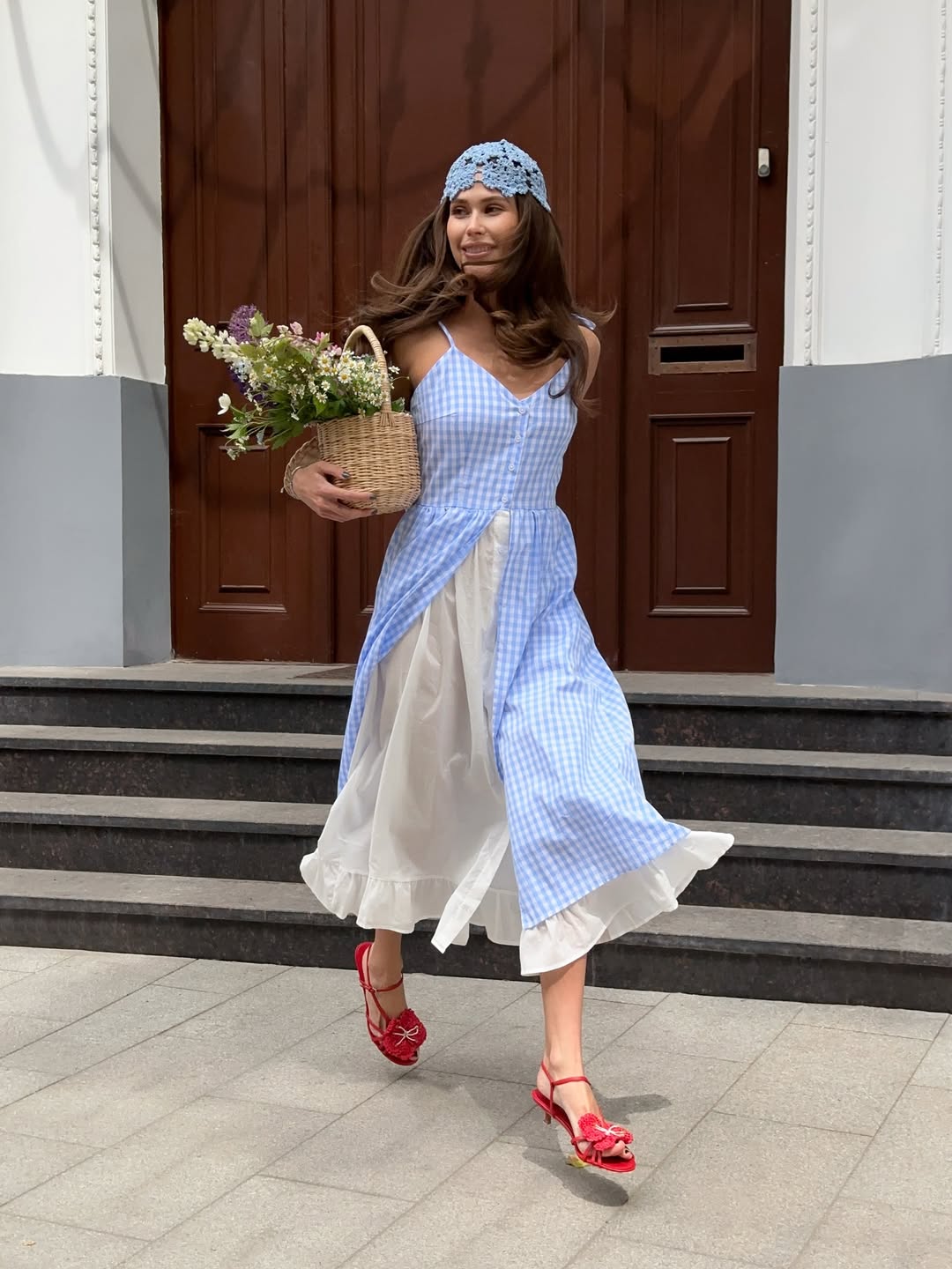 Checkered Patchwork Strapless Dress