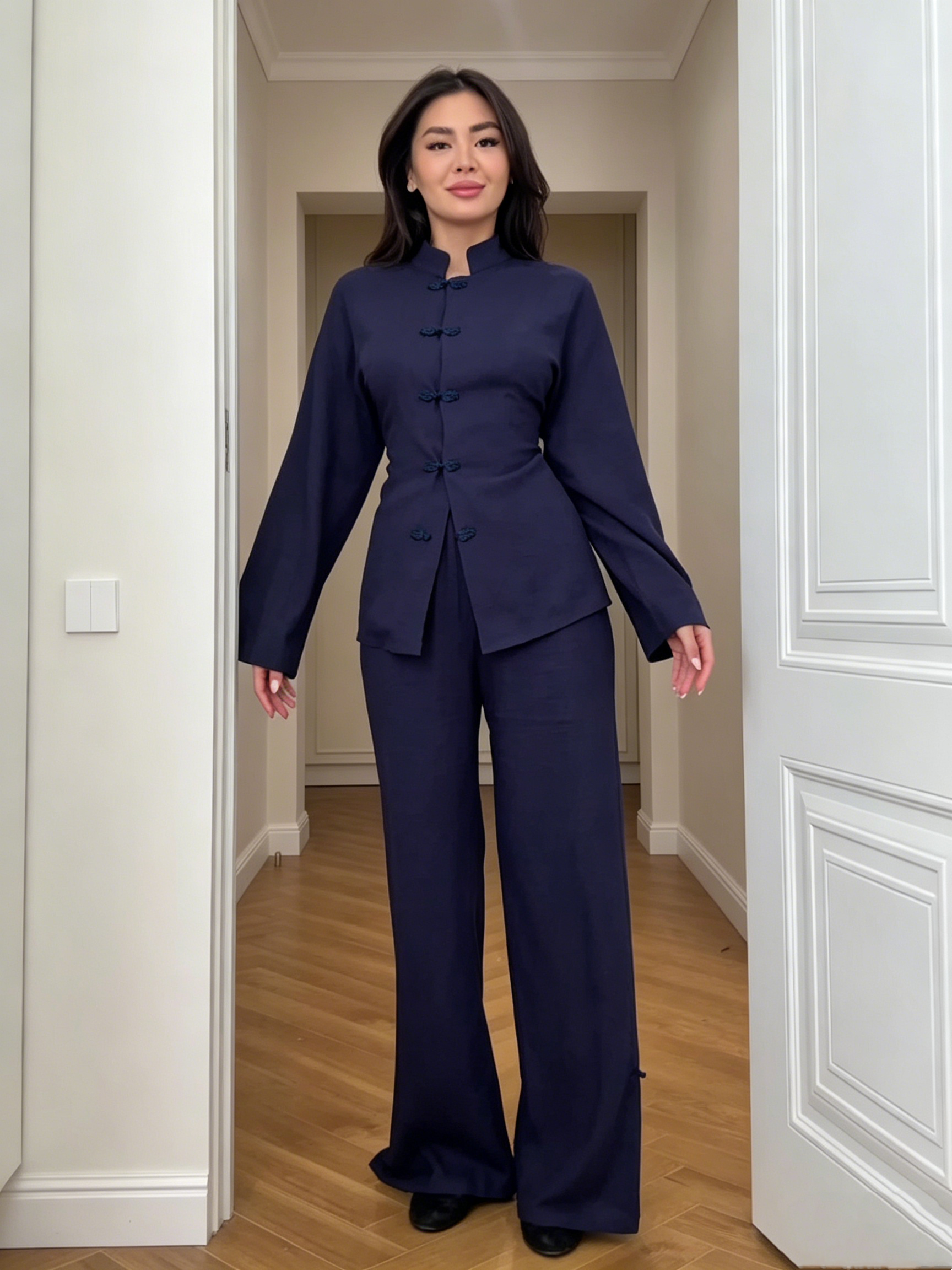 Lace-Up and Button Two-Piece Set