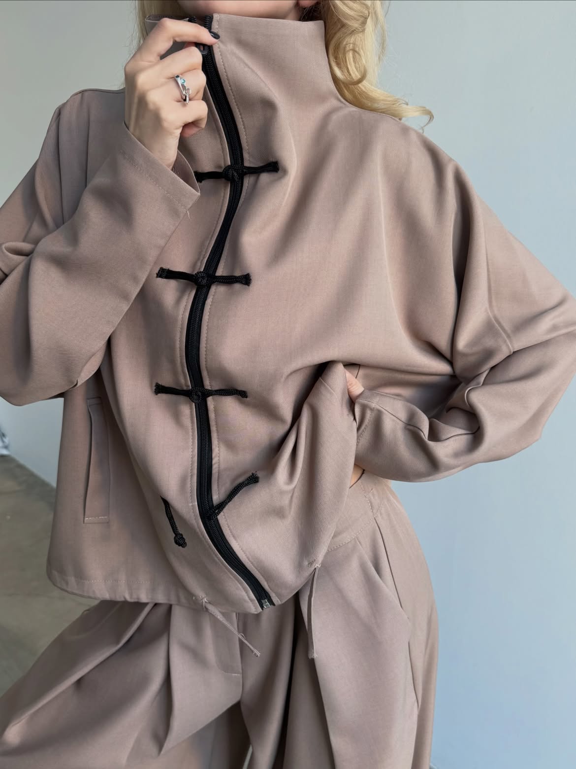 Button-Front Loose-Fit Baggy Pants Set