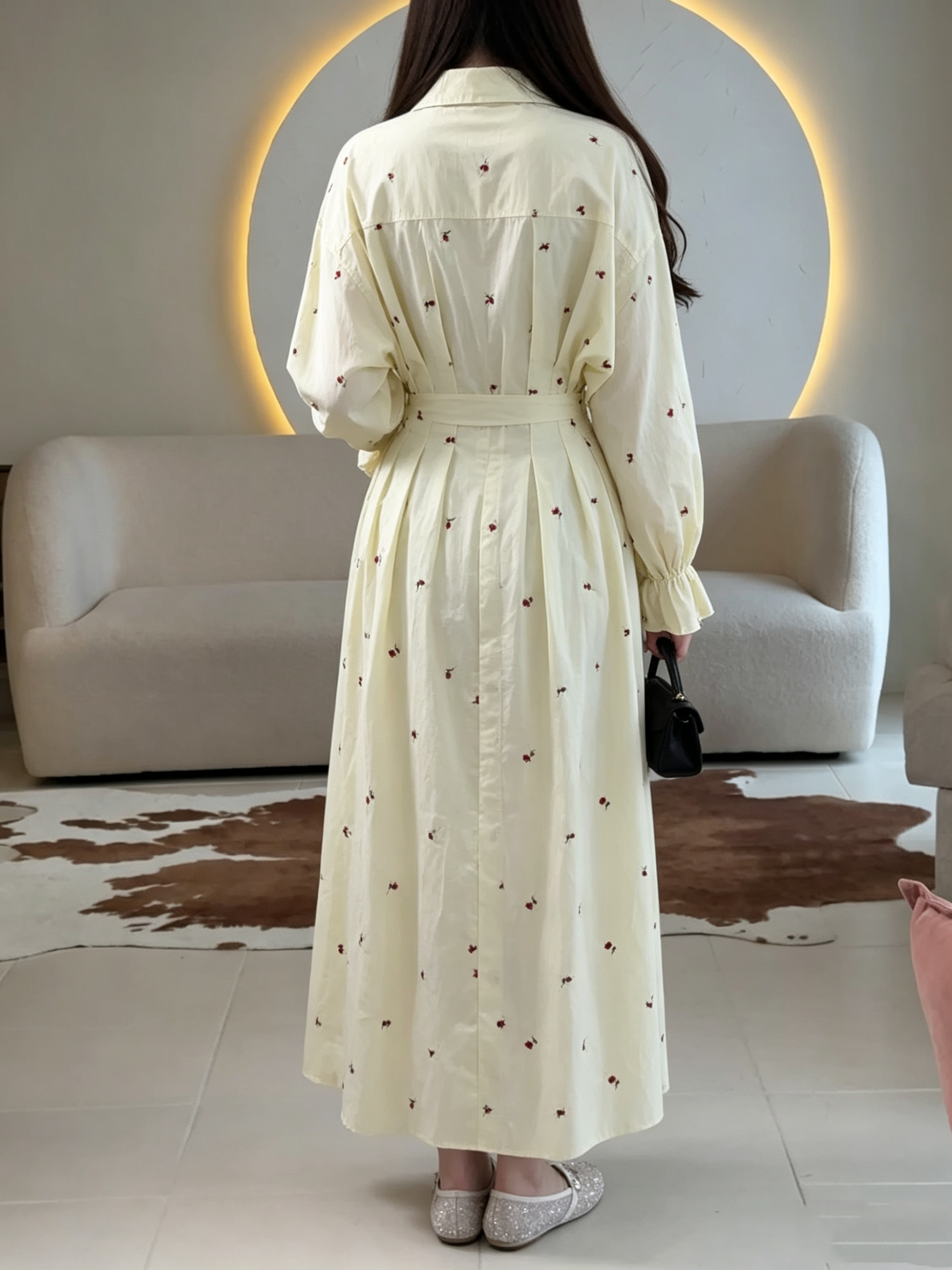 Floral Embroidered Pleated Dress