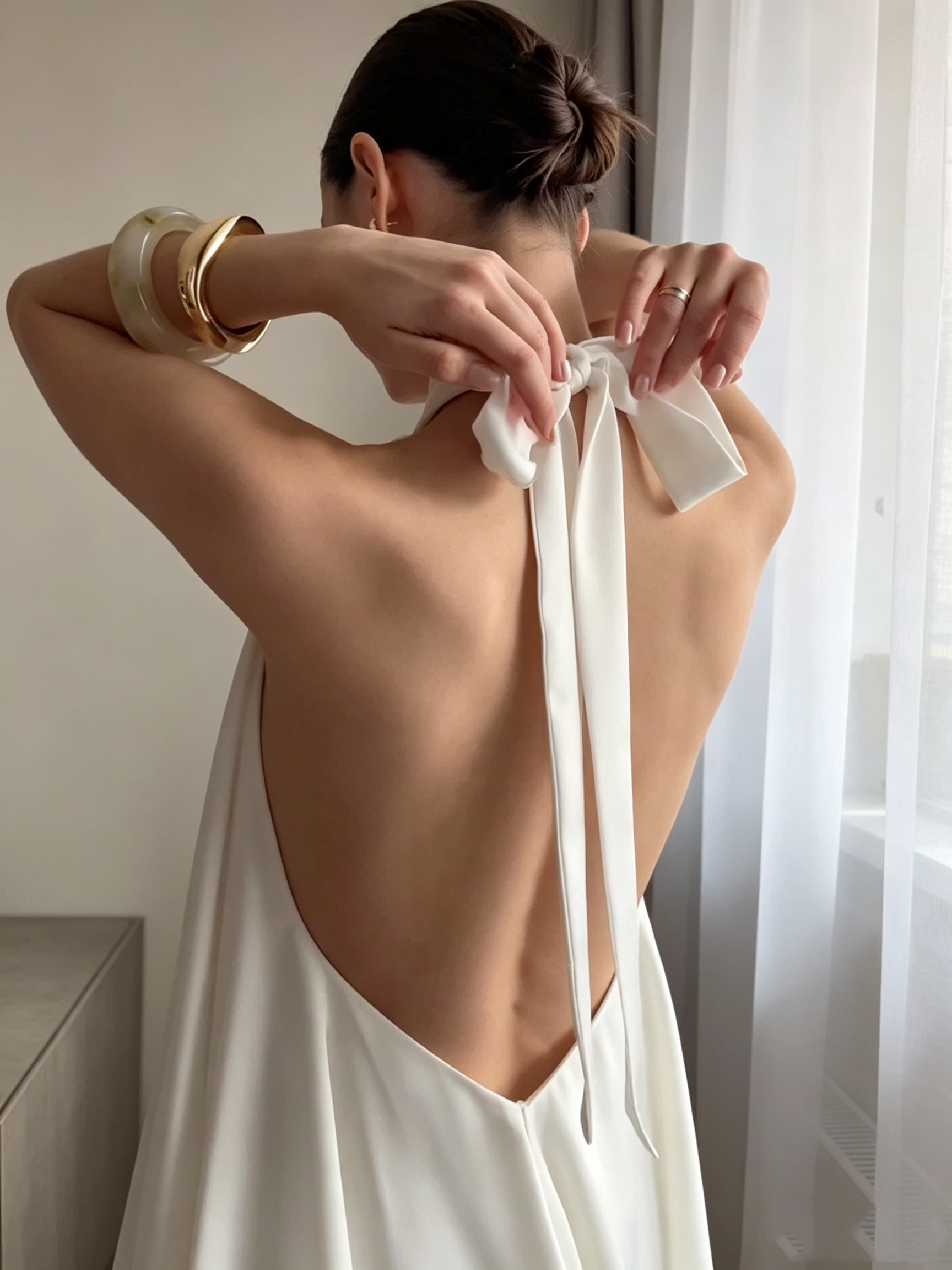 Satin Neck-Tie Backless Dress