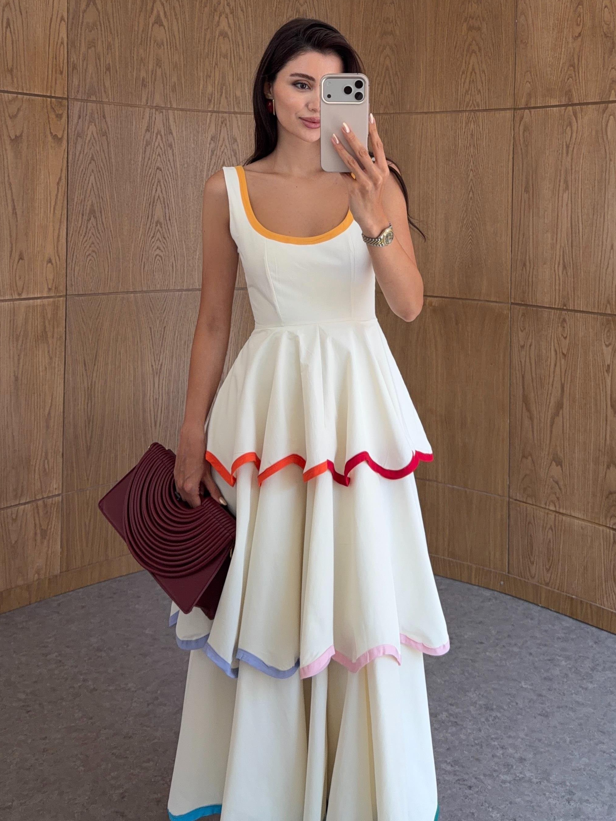 Contrasting-Color Layered Dress
