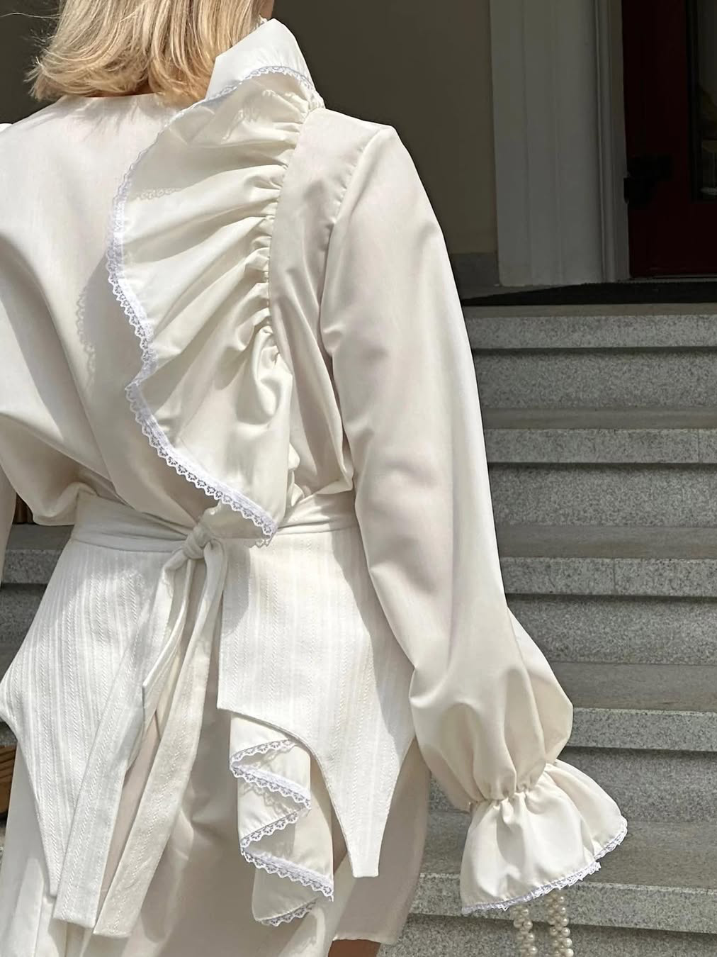 Ruffled shirt dress with waist belt