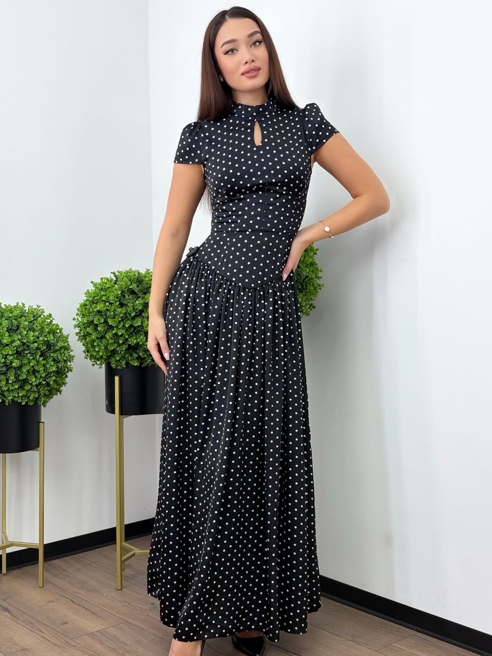 Polka-dot Lace-Up Cutout Dress