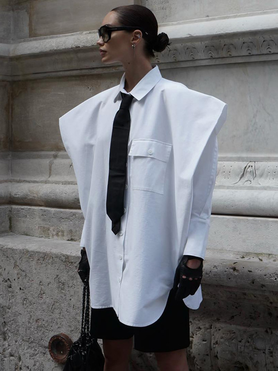 Lapel collar shirt with tie