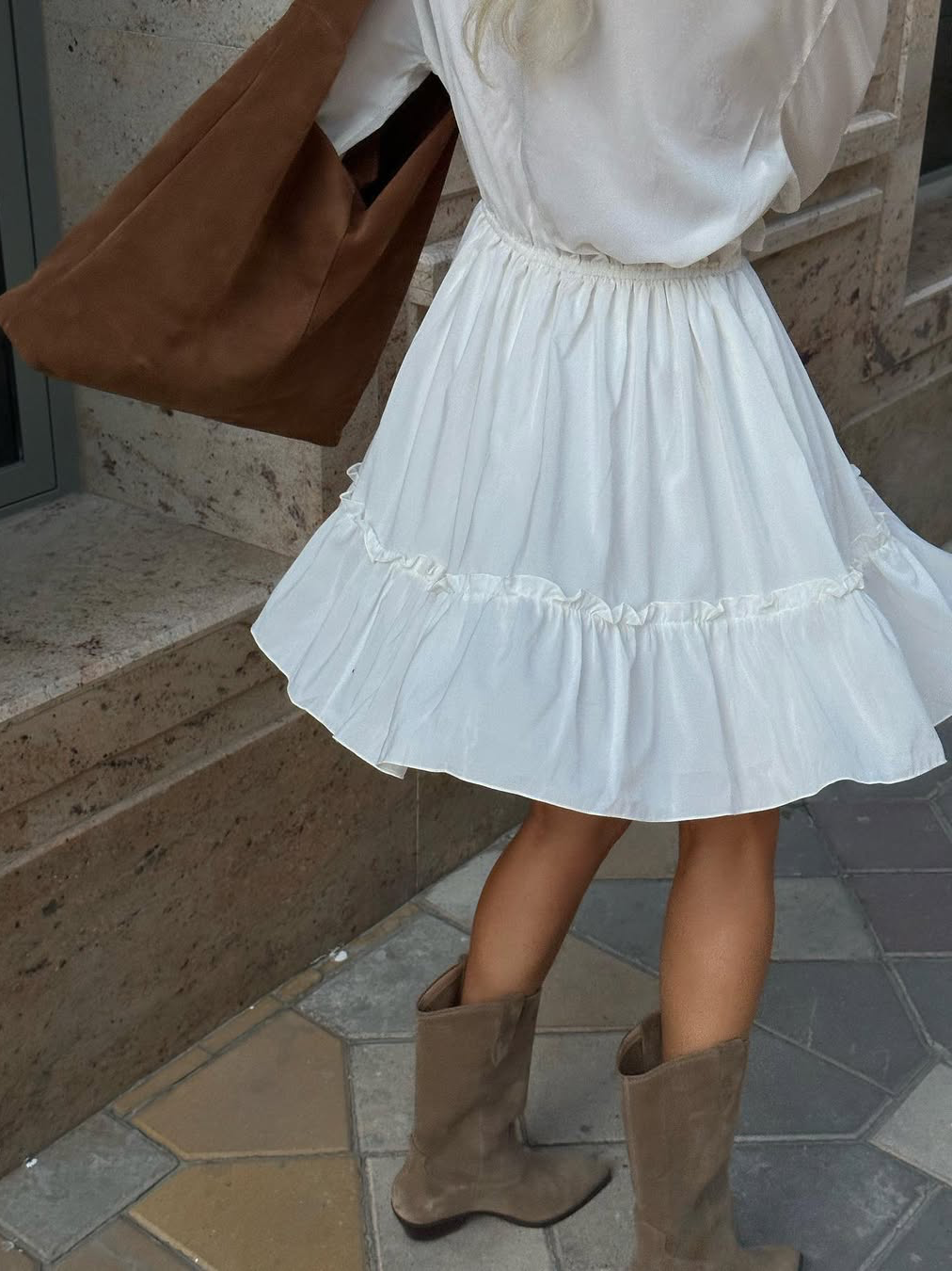 V-neck Ruffle Hem Plain Mini Dress