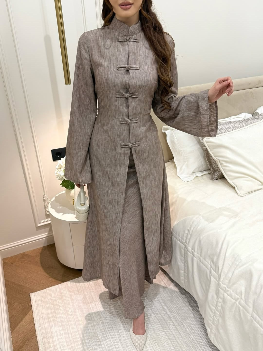 Button-Front Linen Two-Piece Set