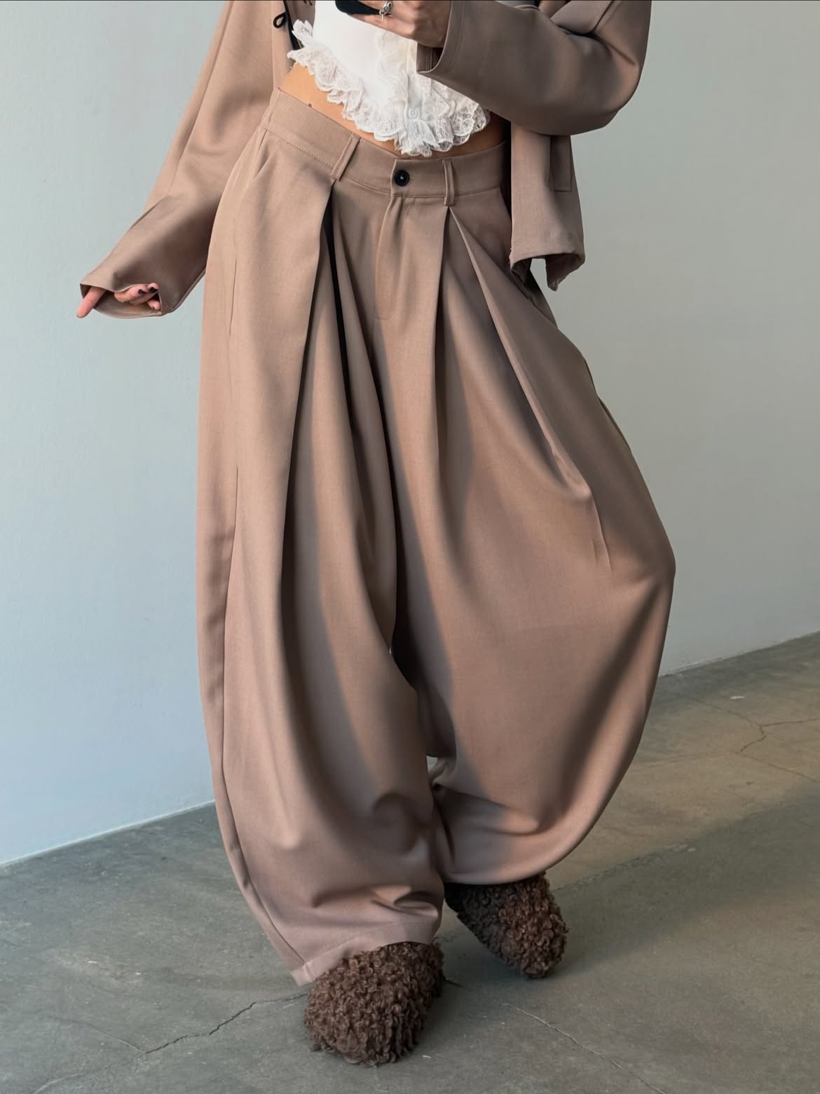 Button-Front Loose-Fit Baggy Pants Set