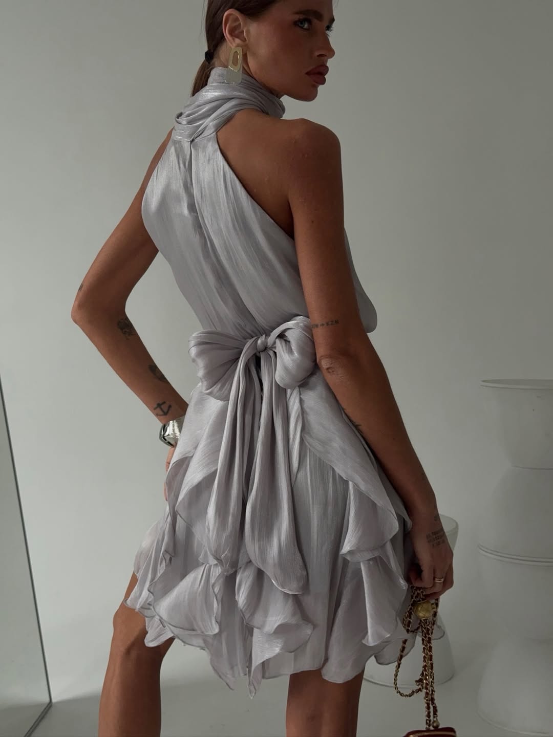 Ruffled Tie-Waist Chiffon Dress
