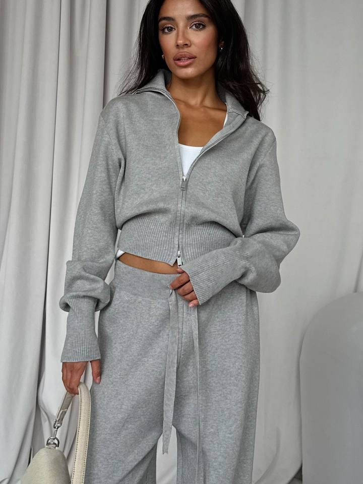 Double-Zip Crop Sweater Set
