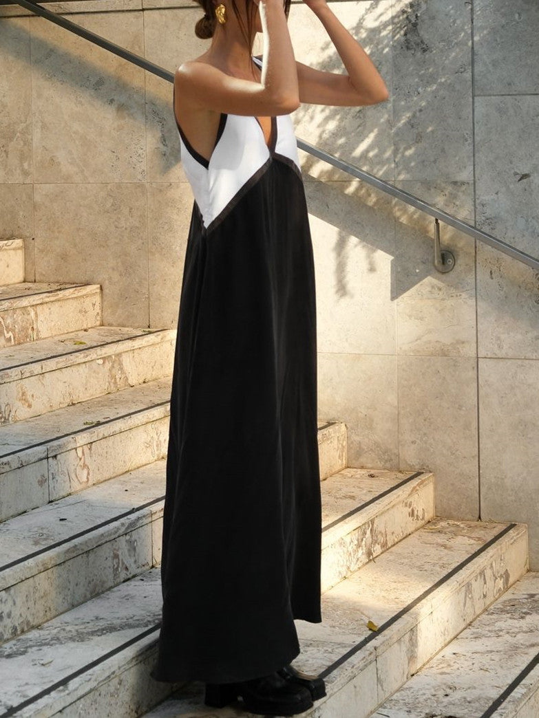 Satin Contrast Trim Long Dress