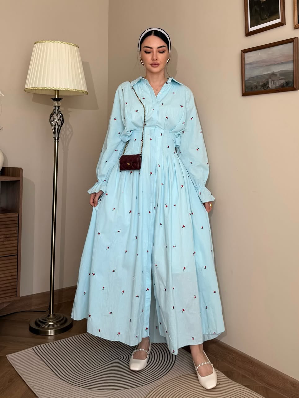 Floral Embroidered Pleated Dress
